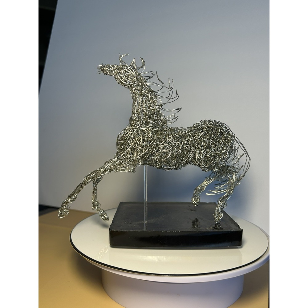 Handmade Silver-Tone Wire Horse Sculpture Galloping Running Equestrian Art